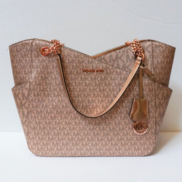 Michael Kors Jet Set Travel Large Chain Shoulder Tote Bag MK Rose Gold - Picture 4 of 13